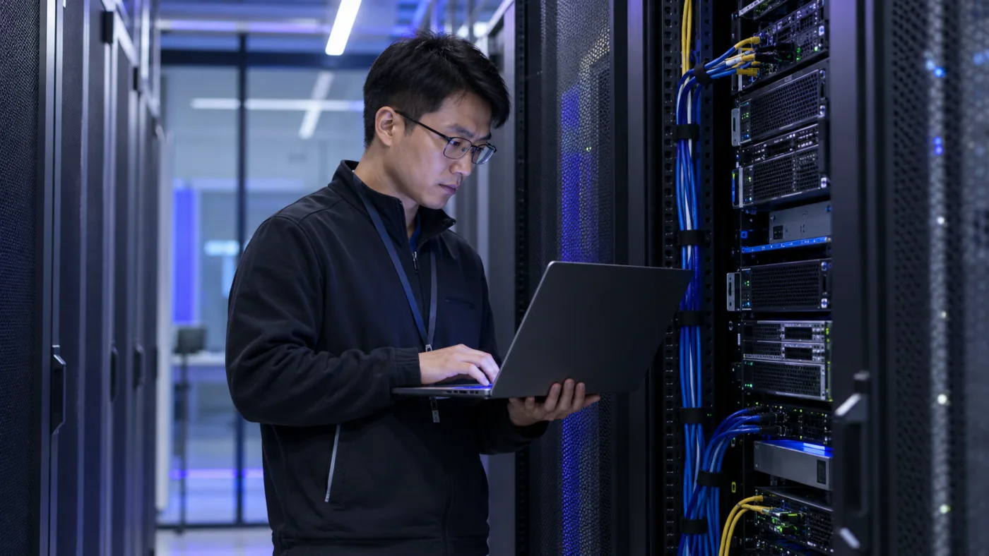 IT 工程师在企业服务器环境检查私有 AI 部署